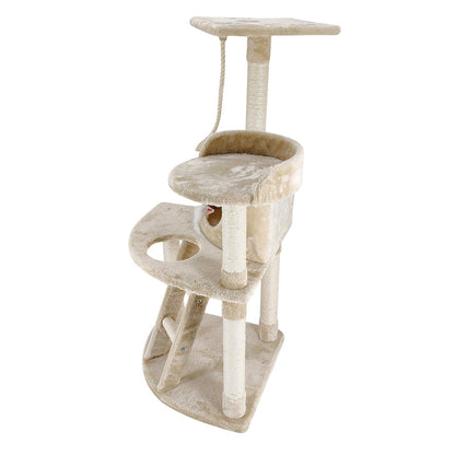 4Paws Cat Tree Scratching Post House Furniture Bed Luxury Plush Play 120cm - Beige-Cat Trees-PEROZ Accessories