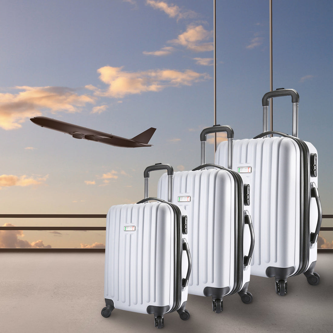 Milano Deluxe 3pc ABS Luggage Suitcase Luxury Hard Case Shockproof Travel Set - White-Luggage-PEROZ Accessories