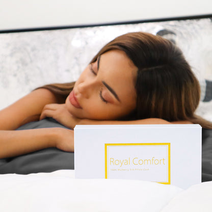 Royal Comfort Mulberry Soft Silk Hypoallergenic Pillowcase Twin Pack 51 x 76cm - Charcoal-Pillowcases-PEROZ Accessories