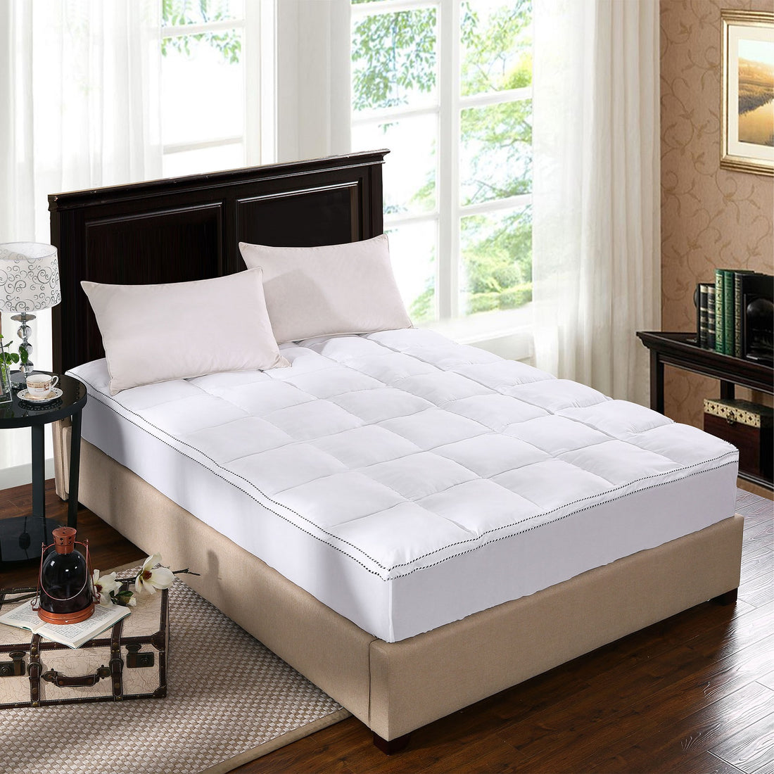 Royal Comfort 1000GSM Luxury Bamboo Fabric Gusset Mattress Pad Topper Cover - King - White-Mattress Protectors-PEROZ Accessories