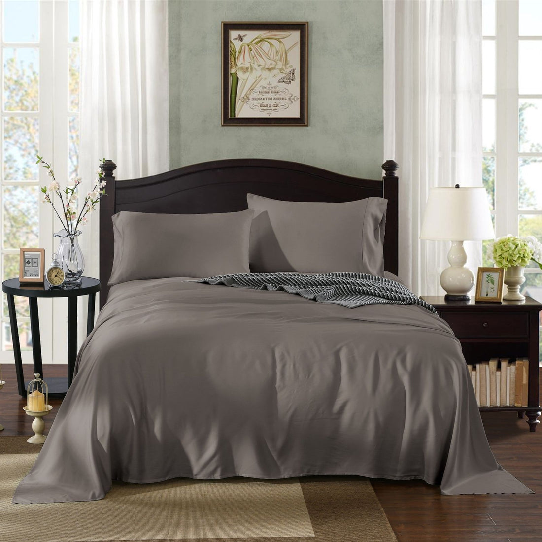 Royal Comfort 100% Natural Bamboo 1000 Thread Count Collection Sheet Set - Double - Charcoal-Home &amp; Garden &gt; Bedding-PEROZ Accessories