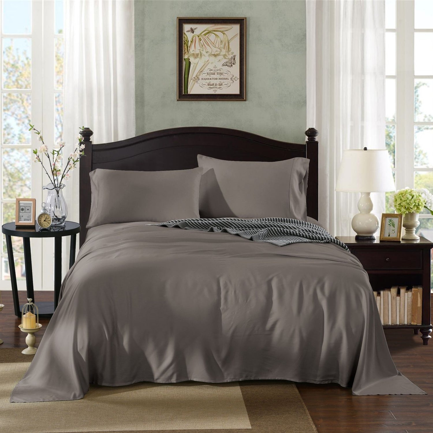Royal Comfort 100% Natural Bamboo 1000 Thread Count Collection Sheet Set - Double - Charcoal-Home &amp; Garden &gt; Bedding-PEROZ Accessories