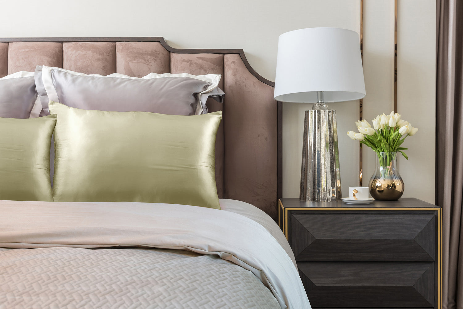 Royal Comfort Mulberry Soft Silk Hypoallergenic Pillowcase Twin Pack 51 x 76cm - Champagne-Pillowcases-PEROZ Accessories