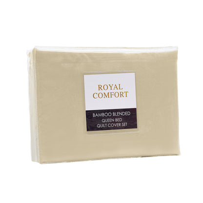 Royal Comfort Bamboo Blended Quilt Cover Set 1000TC Ultra Soft Luxury Bedding - Queen - Ivory-Home &amp; Garden &gt; Bedding-PEROZ Accessories