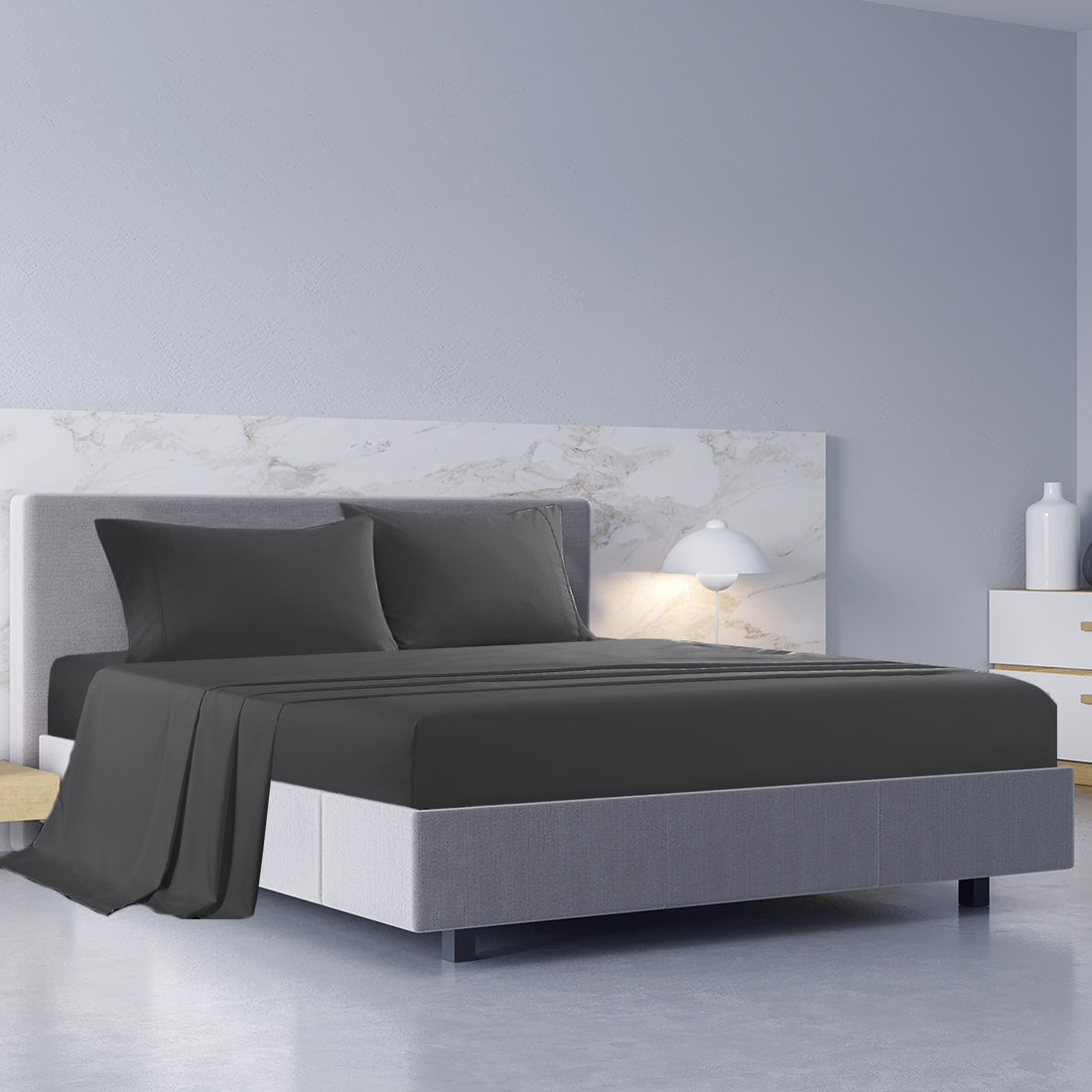 Royal Comfort 1000TC Hotel Grade Bamboo Cotton Sheets Pillowcases Set Ultrasoft - King - Pewter-Bed Sheets-PEROZ Accessories