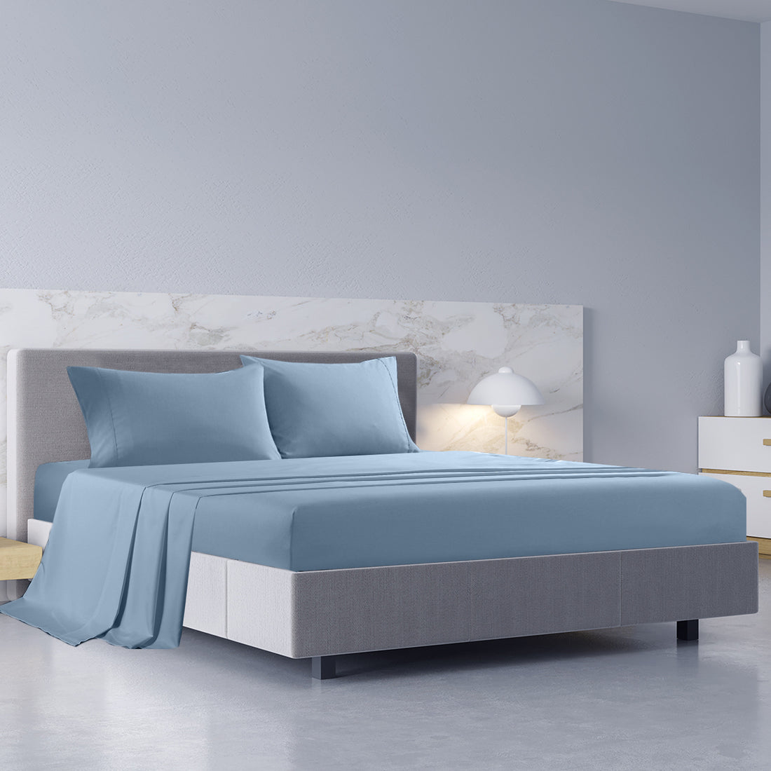 Royal Comfort 1000TC Hotel Grade Bamboo Cotton Sheets Pillowcases Set Ultrasoft - King - Blue Fog-Bed Sheets-PEROZ Accessories