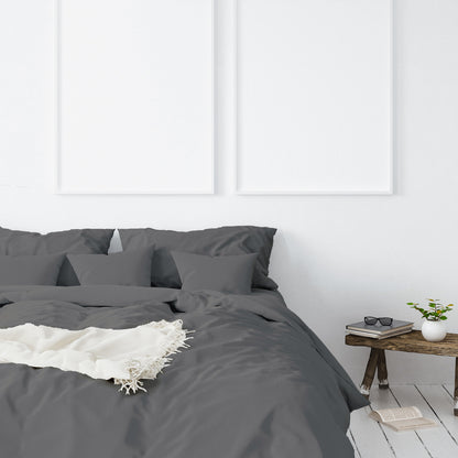 Balmain 1000 Thread Count Hotel Grade Bamboo Cotton Quilt Cover Pillowcases Set - Queen - Pewter-Quilt Covers-PEROZ Accessories