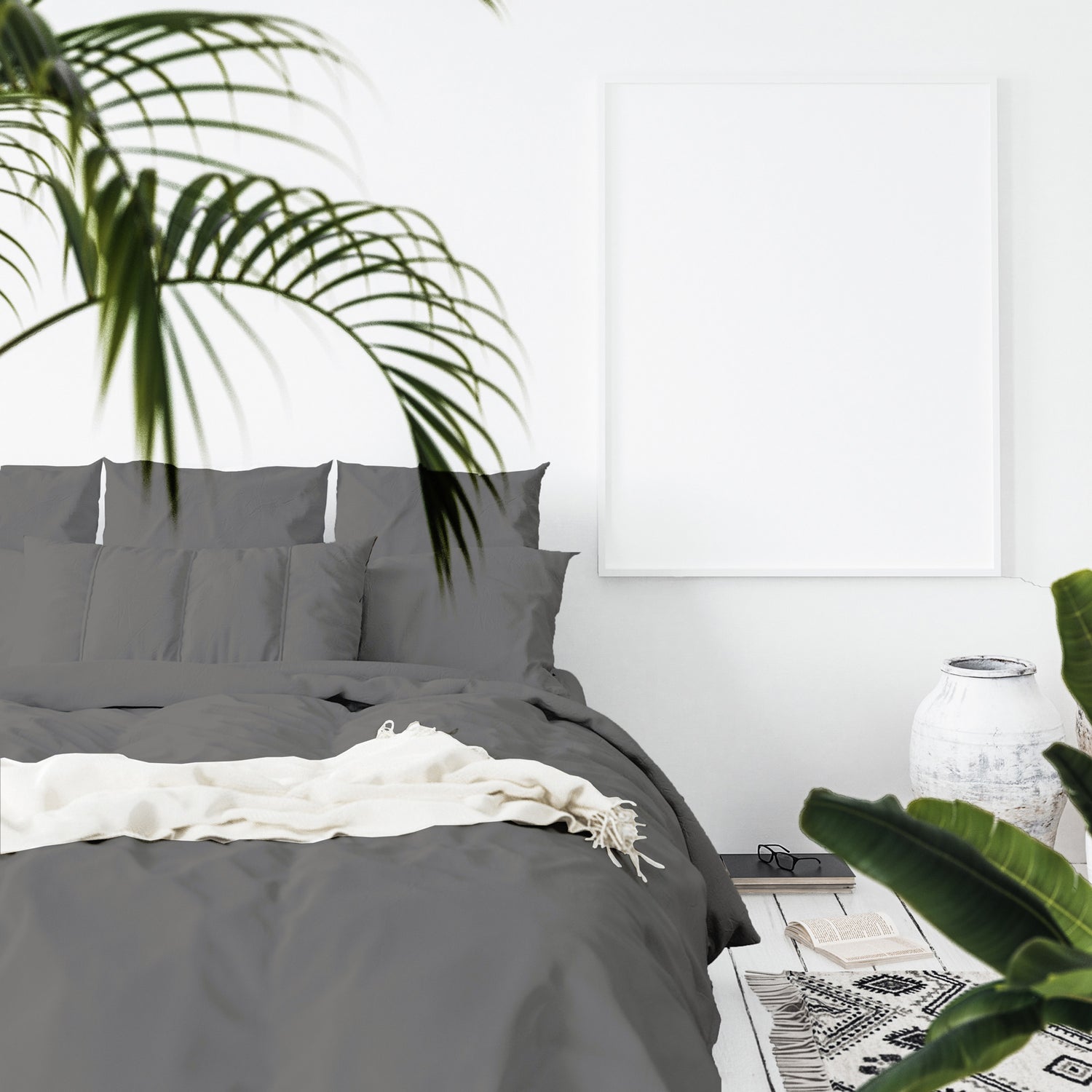Balmain 1000 Thread Count Hotel Grade Bamboo Cotton Quilt Cover Pillowcases Set - Queen - Pewter-Quilt Covers-PEROZ Accessories