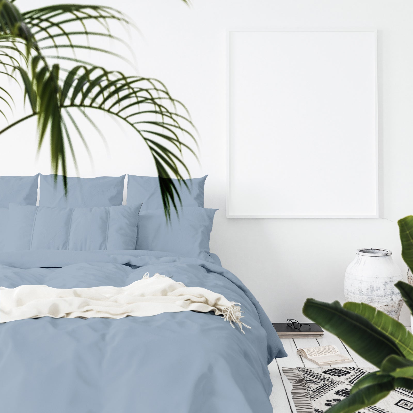 Balmain 1000 Thread Count Hotel Grade Bamboo Cotton Quilt Cover Pillowcases Set - Queen - Blue Fog-Quilt Covers-PEROZ Accessories