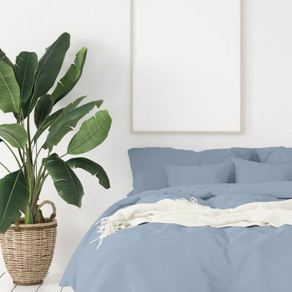 Balmain 1000 Thread Count Hotel Grade Bamboo Cotton Quilt Cover Pillowcases Set - King - Blue Fog-Quilt Covers-PEROZ Accessories