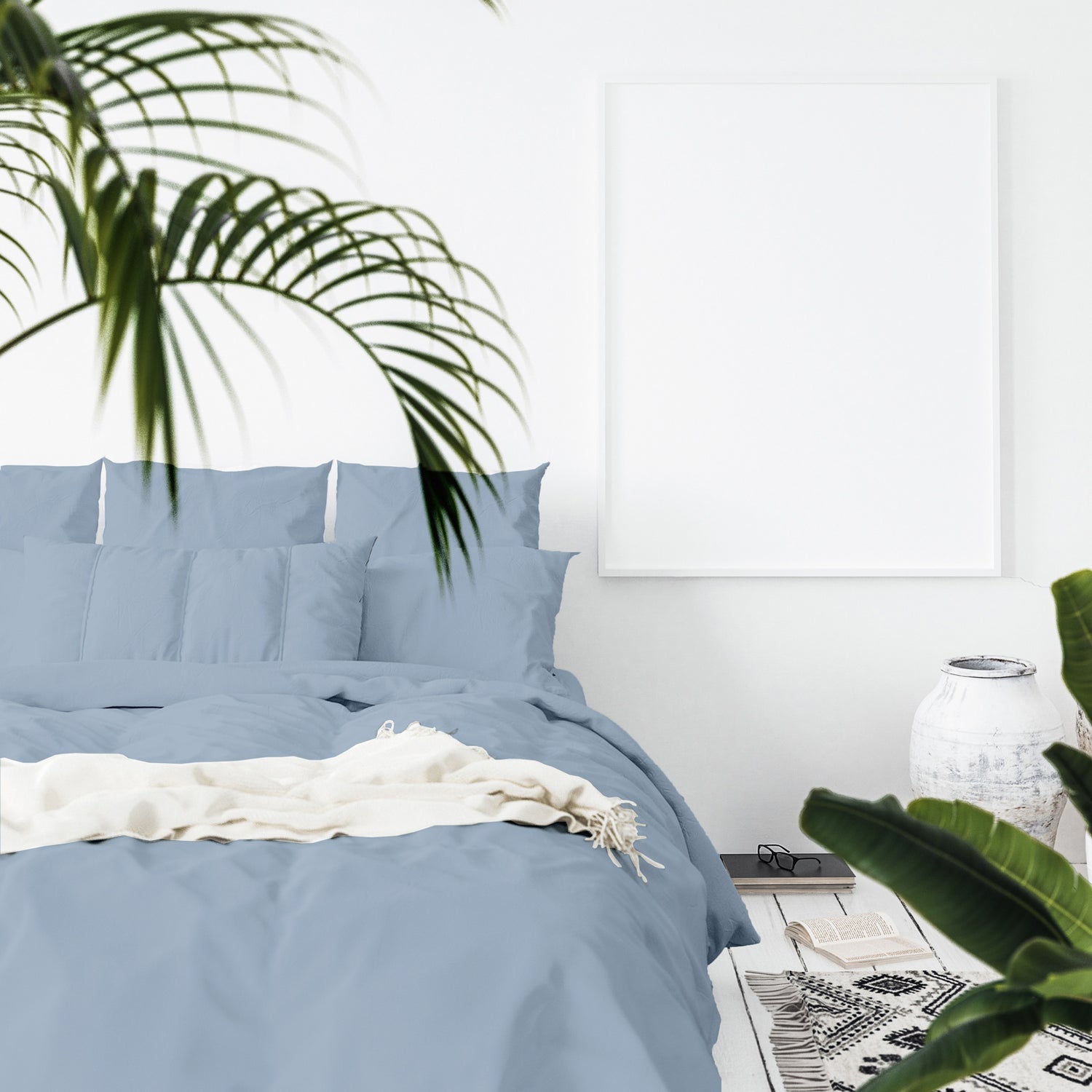 Balmain 1000 Thread Count Hotel Grade Bamboo Cotton Quilt Cover Pillowcases Set - King - Blue Fog-Quilt Covers-PEROZ Accessories