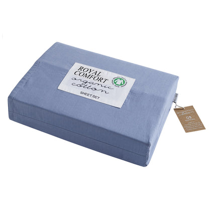 Royal Comfort 250TC Organic 100% Cotton Sheet Set 4 Piece Luxury Hotel Style - King - Indigo-Home &amp; Garden &gt; Bedding-PEROZ Accessories