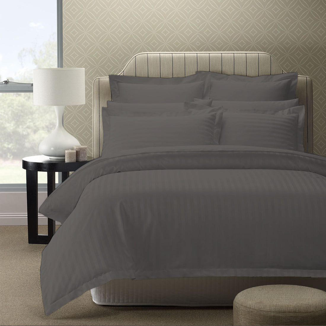 Royal Comfort 1200TC Quilt Cover Set Damask Cotton Blend Luxury Sateen Bedding - Queen - Charcoal Grey-Home & Garden > Bedding-PEROZ Accessories
