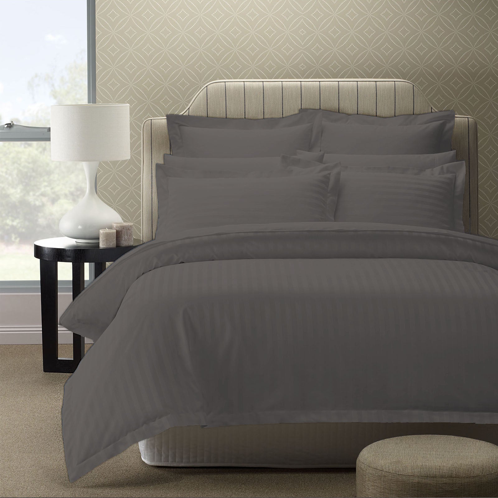 Royal Comfort 1200TC Quilt Cover Set Damask Cotton Blend Luxury Sateen Bedding - King - Charcoal Grey-Quilt Covers-PEROZ Accessories