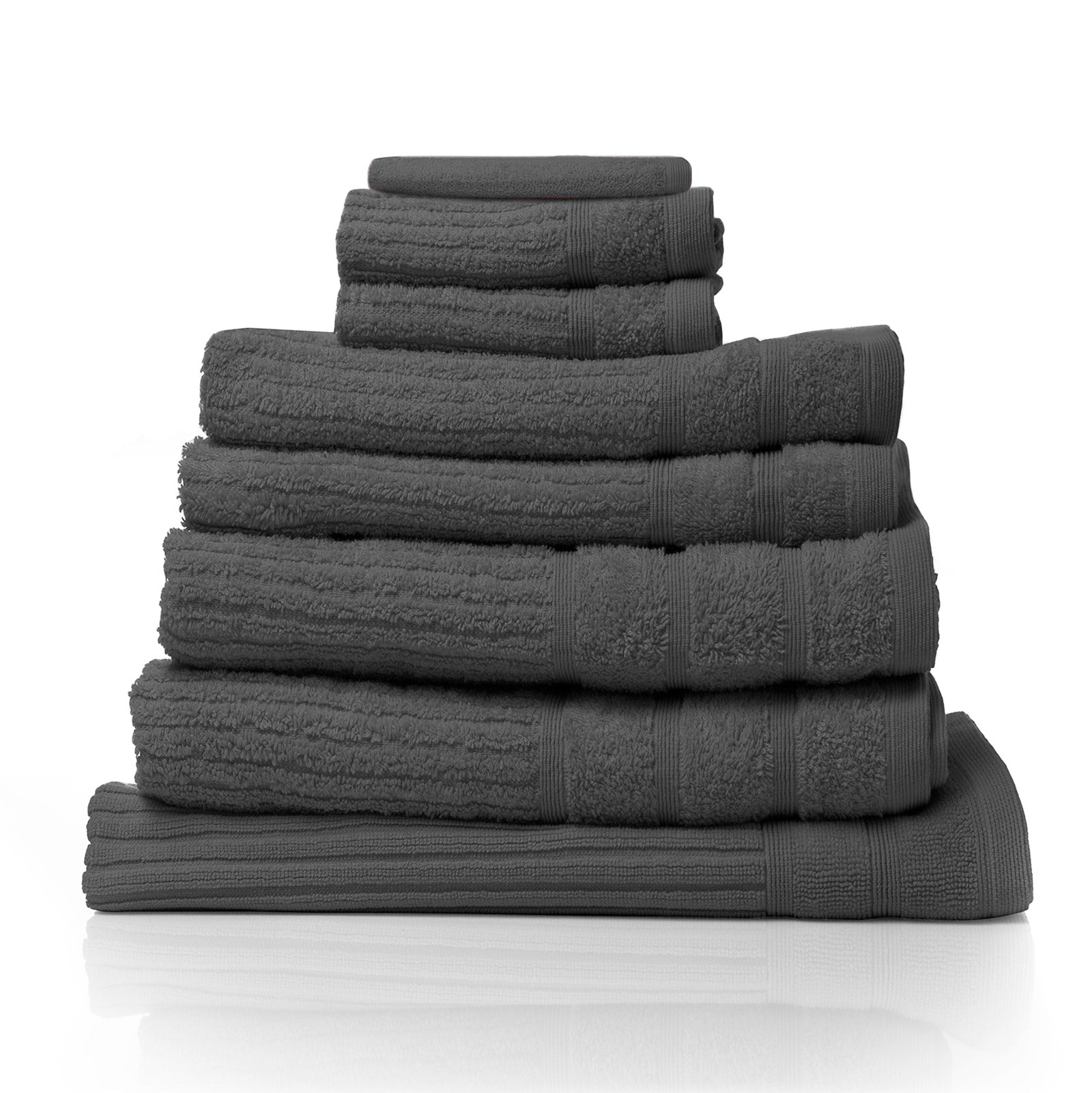 Royal Comfort Eden Egyptian Cotton 600GSM 8 Piece Luxury Bath Towels Set - Granite-Towels-PEROZ Accessories