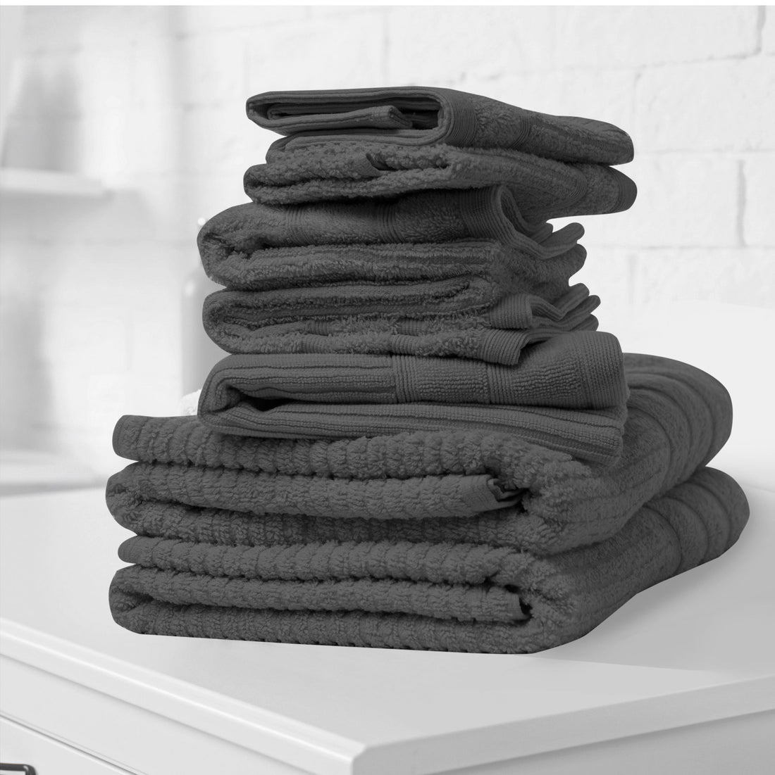 Royal Comfort Eden Egyptian Cotton 600GSM 8 Piece Luxury Bath Towels Set - Granite-Towels-PEROZ Accessories