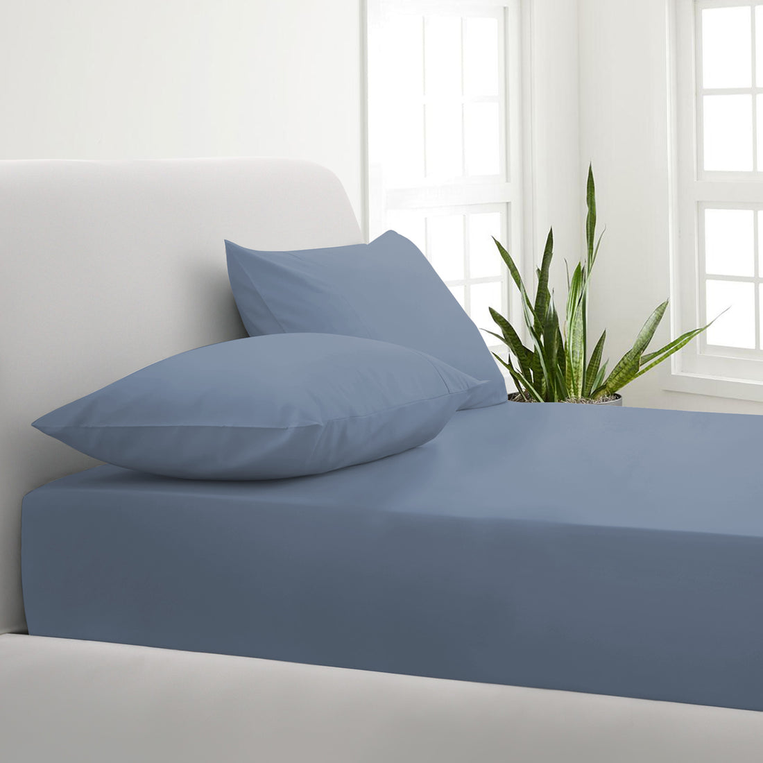 Park Avenue 1000TC Cotton Blend Sheet &amp; Pillowcases Set Hotel Quality Bedding - Double - Blue Fog-Bed Sheets-PEROZ Accessories