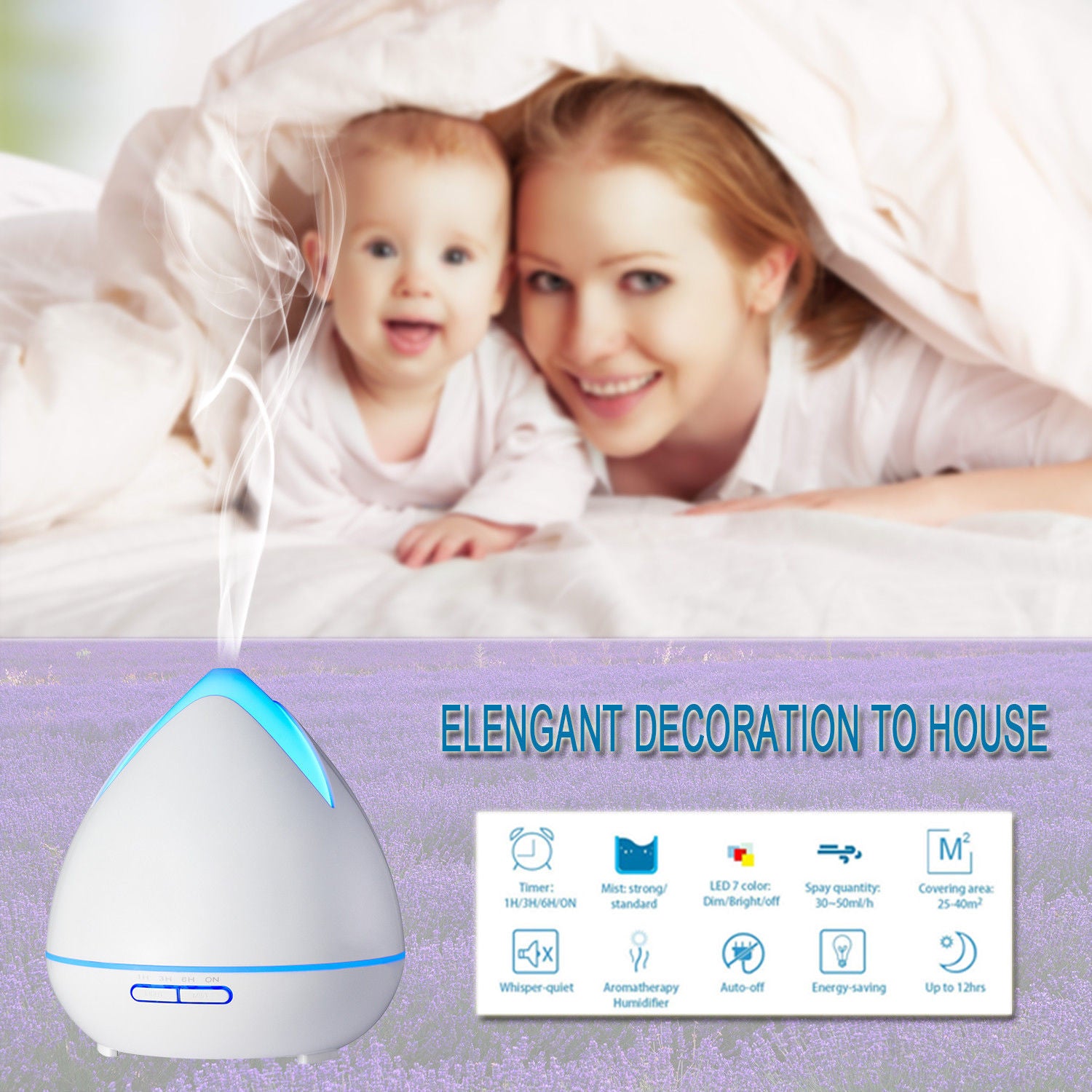 Essential Oils Ultrasonic Aromatherapy Diffuser Air Humidifier Purify 400ML - White-Aroma Diffusers &amp; Humidifiers-PEROZ Accessories