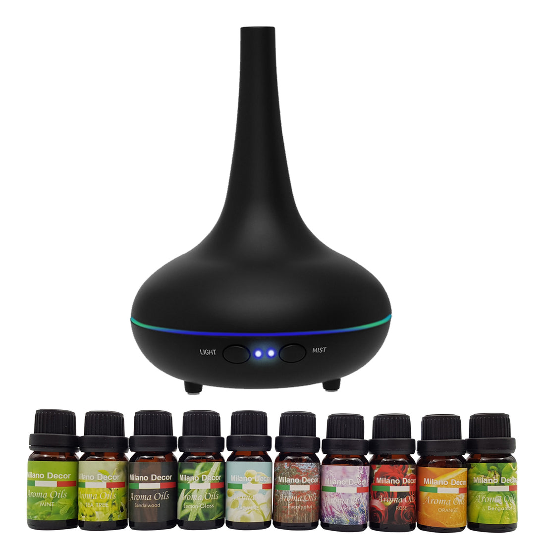 Milano Aroma Diffuser Set With 13 Pack Diffuser Oils Humidifier Aromatherapy - Black-Aroma Diffusers & Humidifiers-PEROZ Accessories
