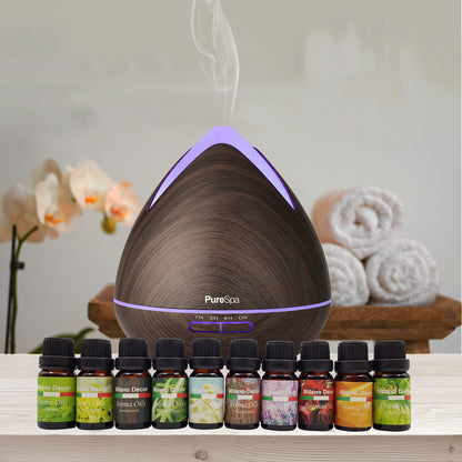 Purespa Diffuser Set With 10 Pack Diffuser Oils Humidifier Aromatherapy - Dark Wood-Aroma Diffusers &amp; Humidifiers-PEROZ Accessories
