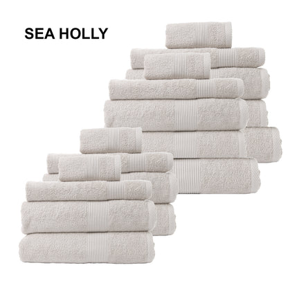 Royal Comfort 18 Piece Cotton Bamboo Towel Bundle Set 450GSM Luxurious Absorbent - Sea Holly-Towels-PEROZ Accessories