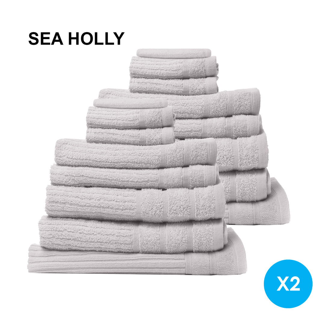 Royal Comfort 16 Piece Egyptian Cotton Eden Towel Set 600GSM Luxurious Absorbent - Sea Holly-Towels-PEROZ Accessories