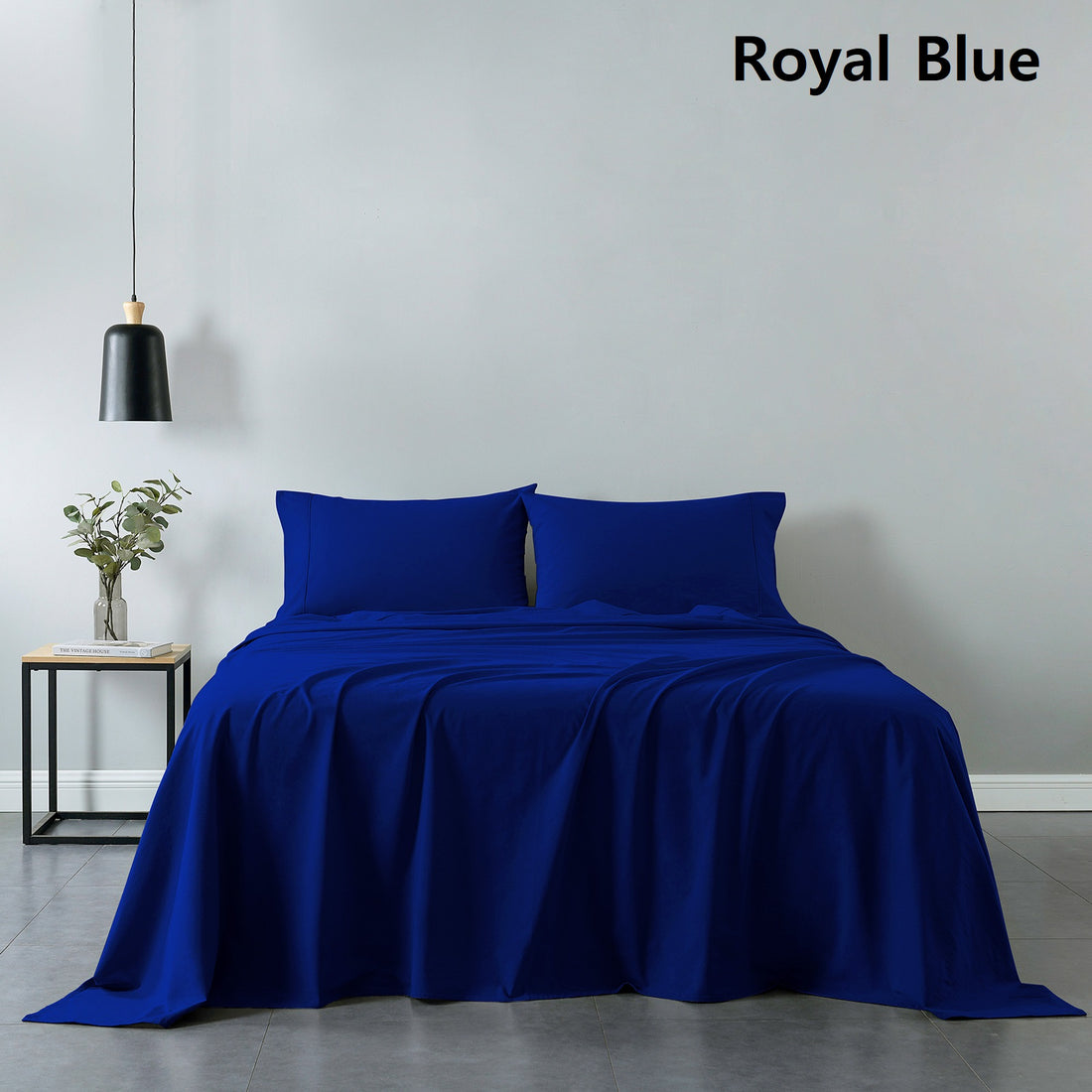 Royal Comfort 100% Cotton Vintage Sheet Set And 2 Duck Feather Down Pillows Set - Single - Royal Blue-Home &amp; Garden &gt; Bedding-PEROZ Accessories