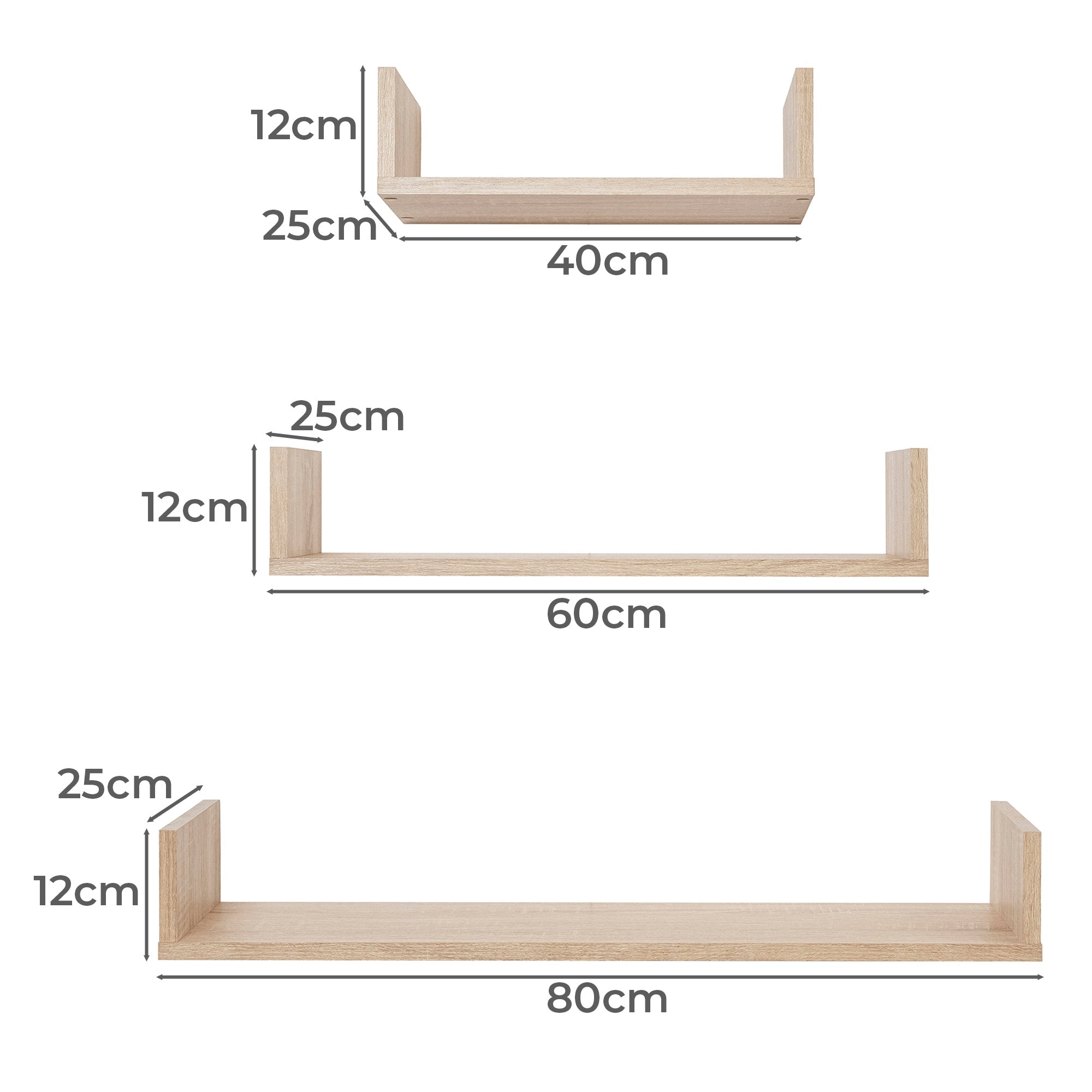 OSLO THREE PIECE SHELF KIT (OAK)-Furniture &gt; Living Room-PEROZ Accessories