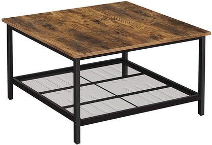 Robust Coffee Table Steel Frame and Mesh Storage Shelf, Rustic Brown and Black-Furniture &gt; Living Room-PEROZ Accessories