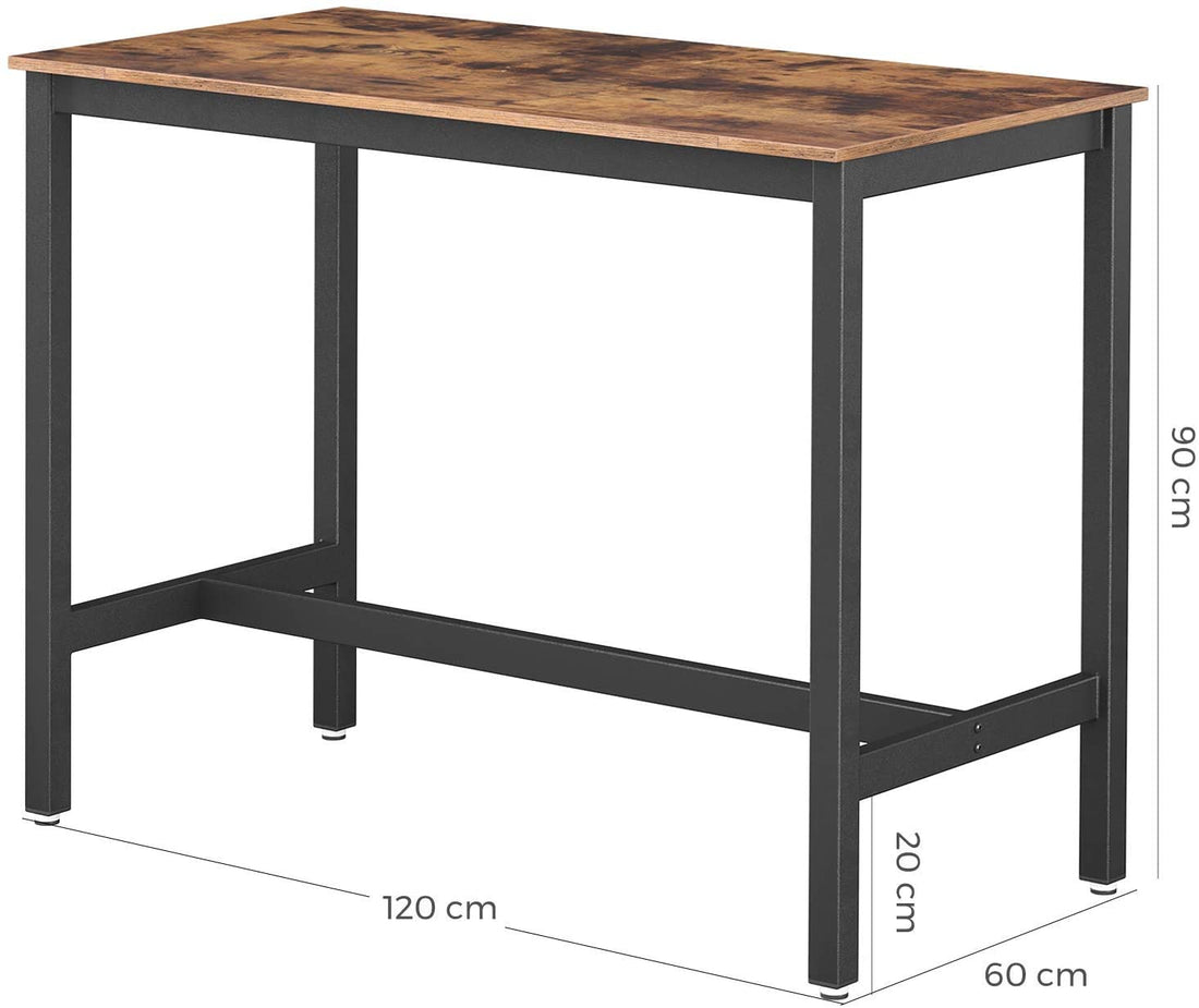 Bar Table with Solid Metal Frame and Wood Look, 120 x 60 x 90 cm-Furniture &gt; Living Room-PEROZ Accessories