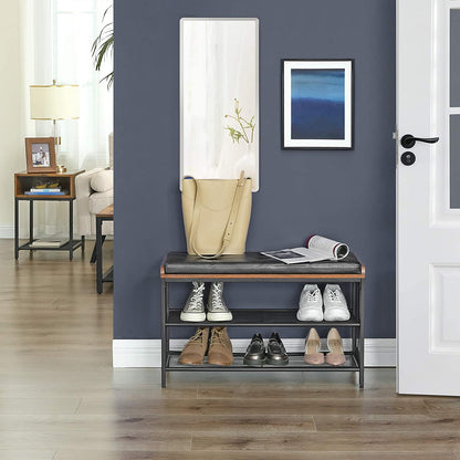 Shoe Bench with Mesh Shelf and Faux Leather Vintage Brown Black 80 x 30 x 48 cm-Furniture &gt; Living Room-PEROZ Accessories