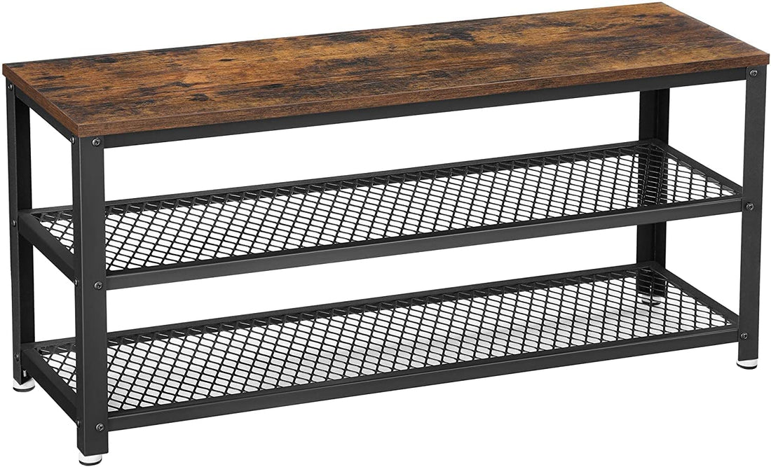 Shoe Rack with 2 Shelves 100 x 30 x 45 cm Rustic Brown and Black-Furniture &gt; Living Room-PEROZ Accessories