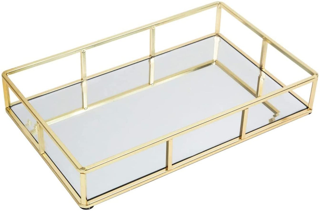 Tray Gold Mirror Decorative for Storage Jewelry and Makeup accessories-Health &amp; Beauty &gt; Makeup Mirrors-PEROZ Accessories