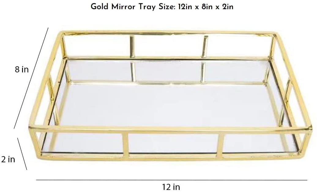 Tray Gold Mirror Decorative for Storage Jewelry and Makeup accessories-Health &amp; Beauty &gt; Makeup Mirrors-PEROZ Accessories