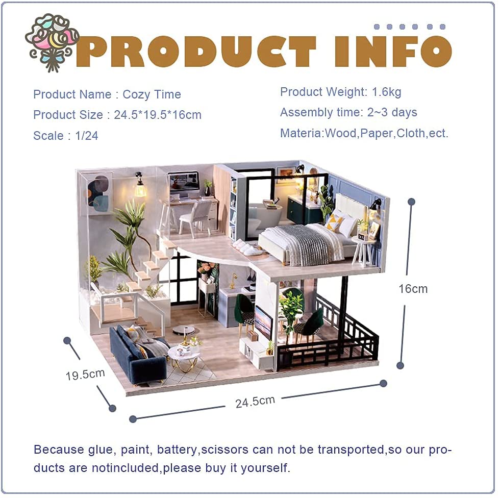 Dollhouse Miniature with Furniture Kit Plus Dust Proof and Music Movement - Cozy time-Gift &amp; Novelty &gt; Fashion-PEROZ Accessories