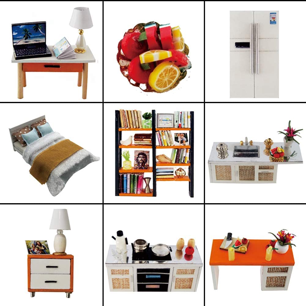 Dollhouse Miniature with Furniture Kit Plus Dust Proof and Music Movement - M9 (1:24 Scale Creative Room Idea)-Gift &amp; Novelty &gt; Games-PEROZ Accessories
