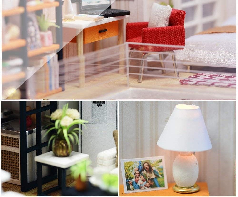 Dollhouse Miniature with Furniture Kit Plus Dust Proof and Music Movement - M9 (1:24 Scale Creative Room Idea)-Gift &amp; Novelty &gt; Games-PEROZ Accessories