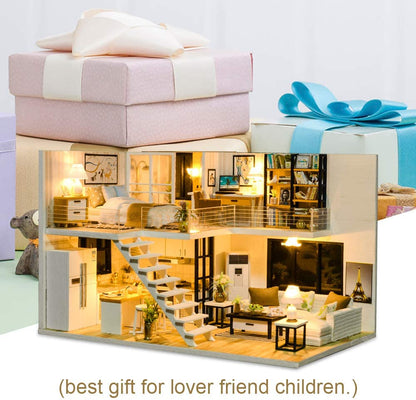 Dollhouse Miniature with Furniture Kit Plus Dust Proof and Music Movement - M9 (1:24 Scale Creative Room Idea)-Gift &amp; Novelty &gt; Games-PEROZ Accessories