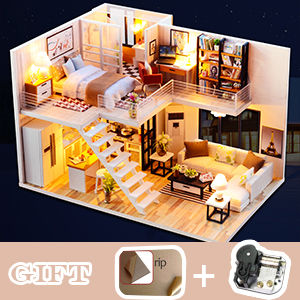 Dollhouse Miniature with Furniture Kit Plus Dust Proof and Music Movement - M9 (1:24 Scale Creative Room Idea)-Gift &amp; Novelty &gt; Games-PEROZ Accessories