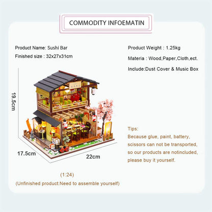 Dollhouse Miniature with Furniture Kit Plus Dust Proof and Music Movement - Asia (1:24 Scale Creative Room Idea)-Gift &amp; Novelty &gt; Games-PEROZ Accessories