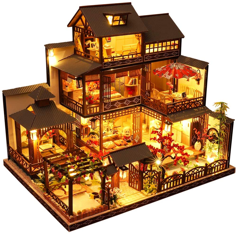 Dollhouse Miniature with Furniture Kit Plus Dust Proof and Music Movement - Giant Asia (1:24 Scale Creative Room Idea)-Gift &amp; Novelty &gt; Games-PEROZ Accessories