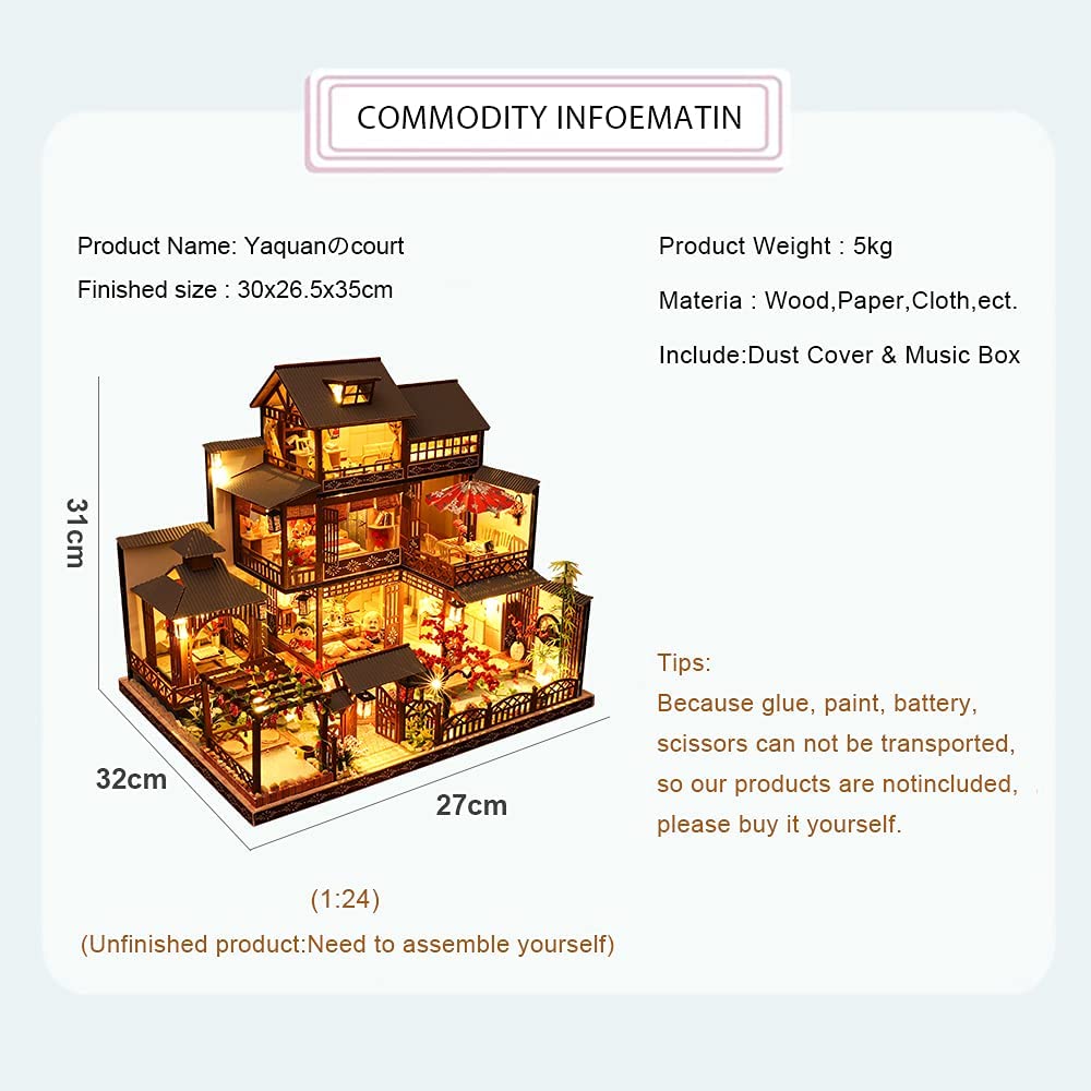 Dollhouse Miniature with Furniture Kit Plus Dust Proof and Music Movement - Giant Asia (1:24 Scale Creative Room Idea)-Gift &amp; Novelty &gt; Games-PEROZ Accessories