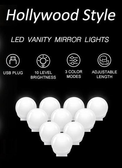 Hollywood Vanity Style LED Makeup Lights Mirror with 3 Color Modes Lights with 10 Dimmable Bulbs (Mirror Not Include)-Makeup Mirrors-PEROZ Accessories
