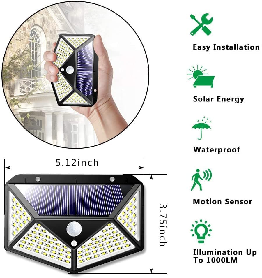 100 Waterproof LED Motion Sensor Solar Security Lights Outdoor (2pack)-Home &amp; Garden &gt; Garden Lights-PEROZ Accessories