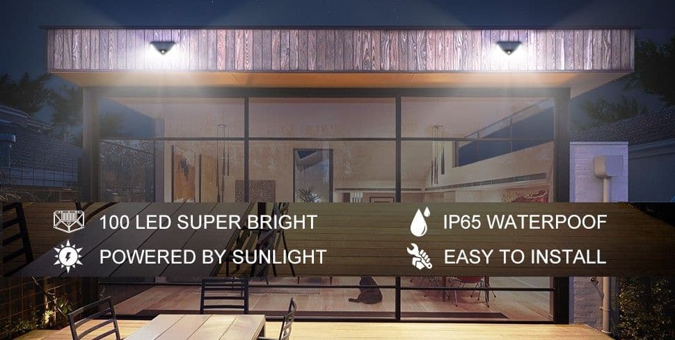 100 Waterproof LED Motion Sensor Solar Security Lights Outdoor (2pack)-Home &amp; Garden &gt; Garden Lights-PEROZ Accessories
