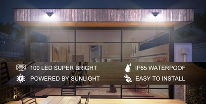 100 Waterproof LED Motion Sensor Solar Security Lights Outdoor (2pack)-Home &amp; Garden &gt; Garden Lights-PEROZ Accessories