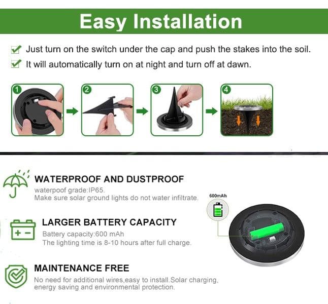 8 Pack LED Solar Pathway Lights Outdoor Solar Ground Lights (Warm White)-Home &amp; Garden &gt; Garden Lights-PEROZ Accessories