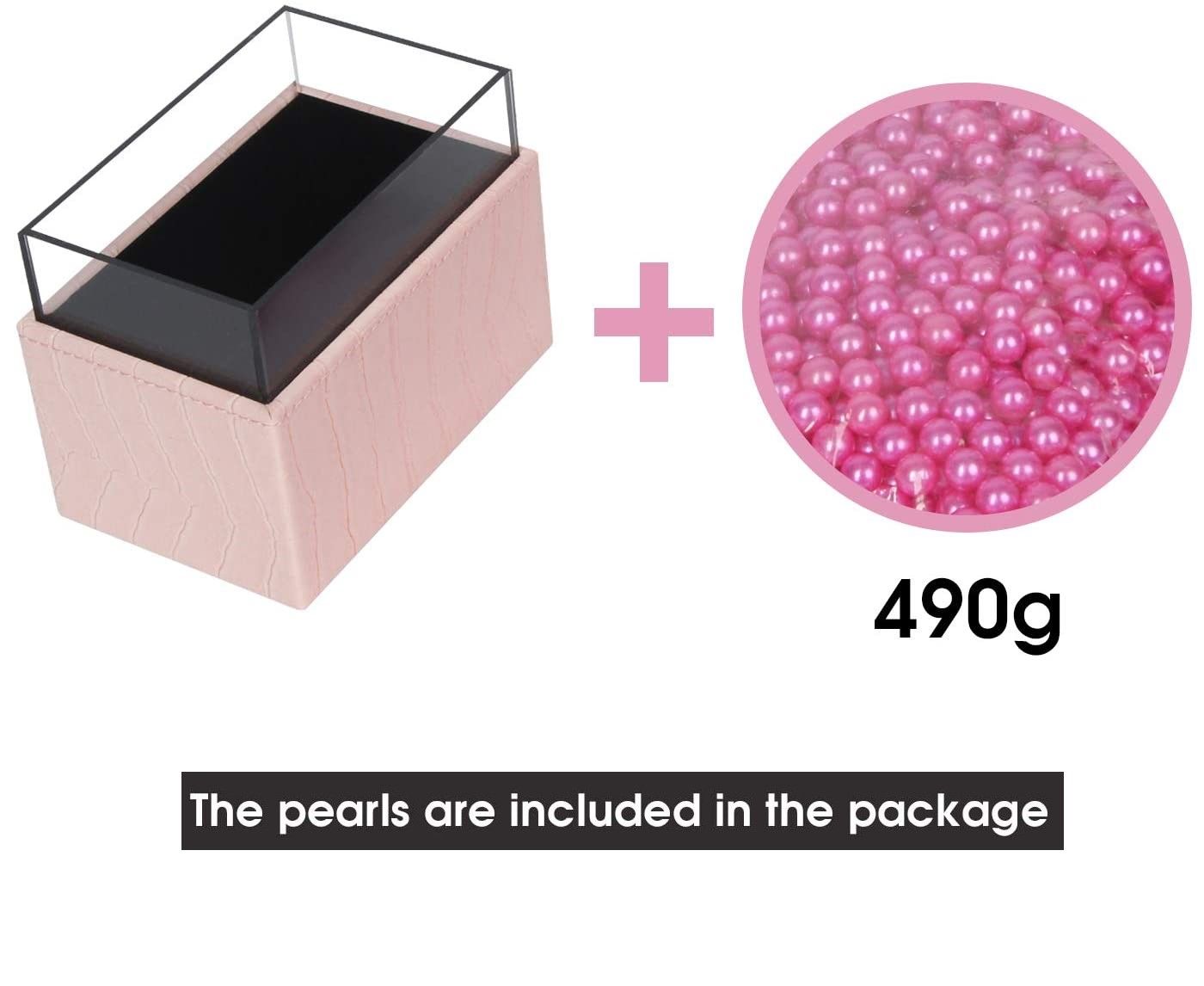 Leather Makeup Brush Cosmetic Organiser Storage Box with Pink Pearls and Acrylic Cover (Pink)-Health &amp; Beauty &gt; Cosmetic Storage-PEROZ Accessories