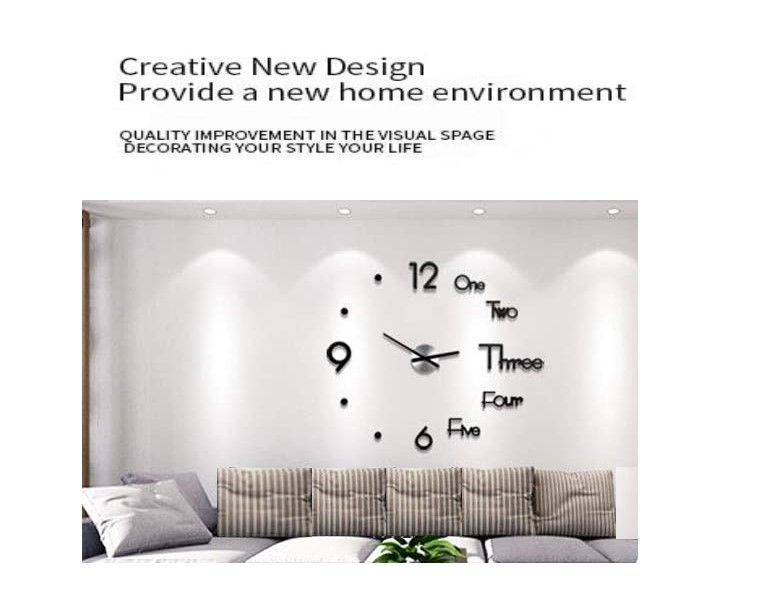 DIY Wall Clock Modern Frameless Large 3D Wall Watch Giant Roman Numerals for Home Living Room and Bedroom (Small)-Wall Clocks-PEROZ Accessories