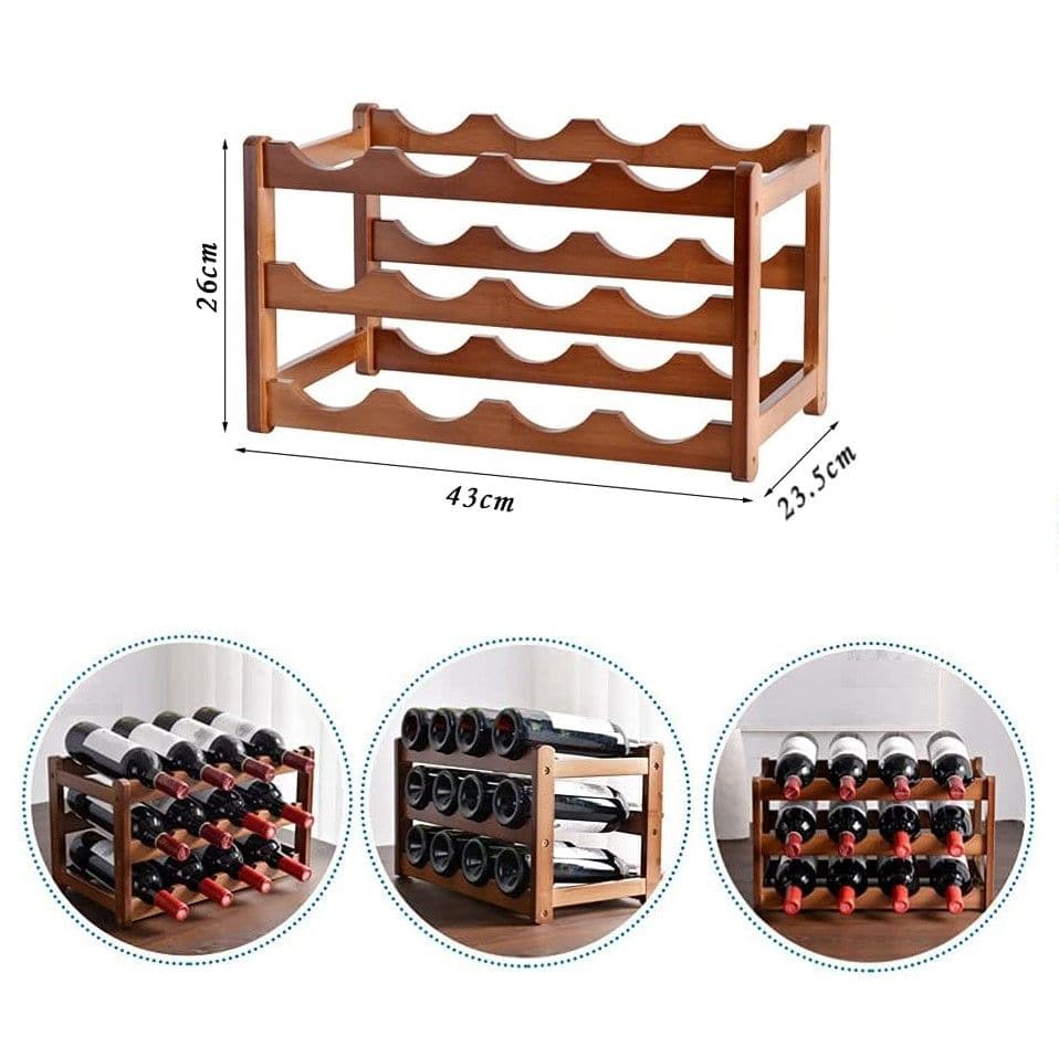 3-layer Bamboo Wine Storage Rack (12 bottles)-Home &amp; Garden &gt; Storage-PEROZ Accessories